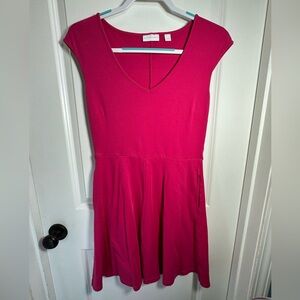 New York & Company Fuchsia V-Neck Fit & Flare Mini Dress